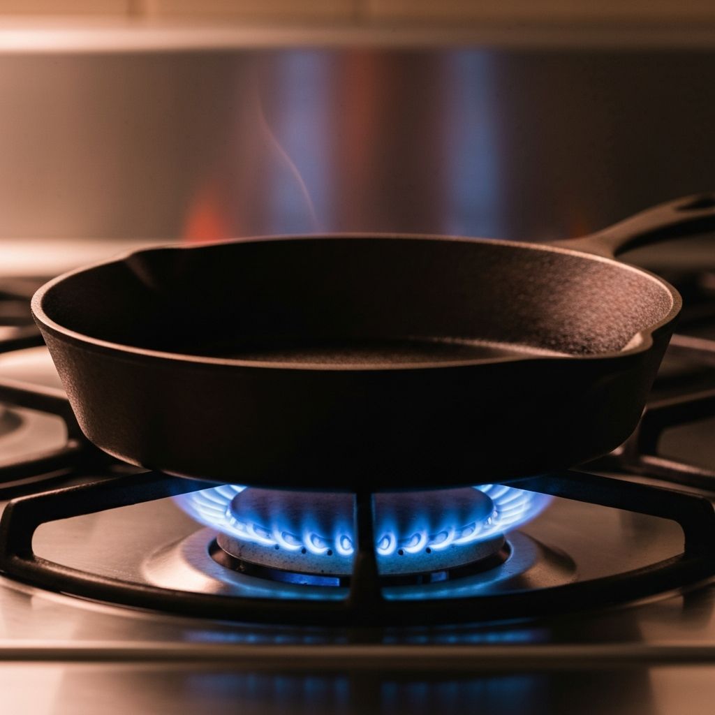 Preheating Lodge cast iron skillet on stovetop
