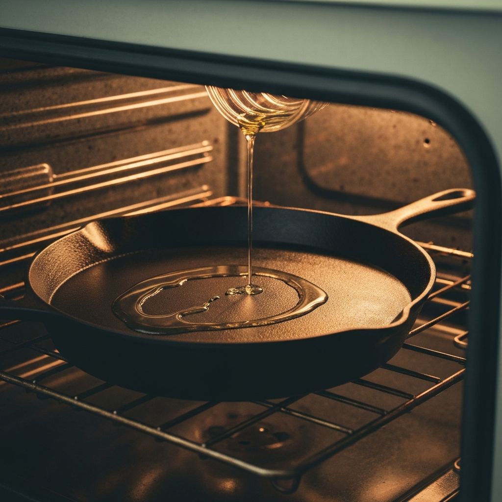 Reseasoning Lodge cast iron pan in oven