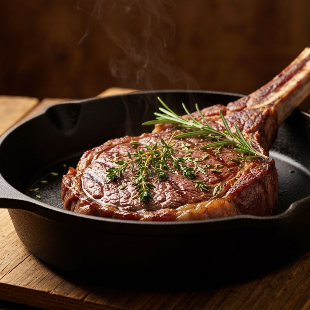 Cooking steak in Lodge cast iron skillet