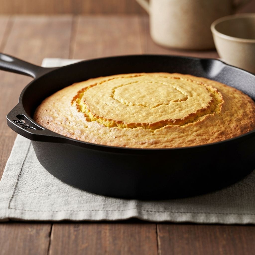 Golden cornbread baked in Lodge cast iron skillet